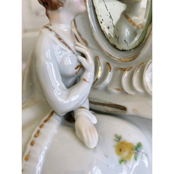 Antique 1940s Porcelain Lady Mirror Fairing/Powder.Trinket box - Picture 8 of 16